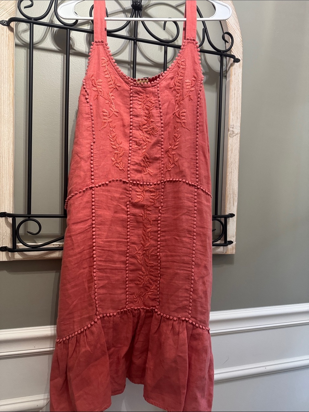 Magaschoni Coral Embroidered Tank Dress 100% linen Midi Small